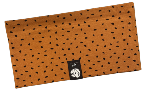 Stirnband Erw_Schwarze Tupfen auf Orange 12cm